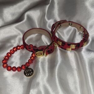 Rustic Cuff Red Leopard Print Bracelet Set with Gold Accents